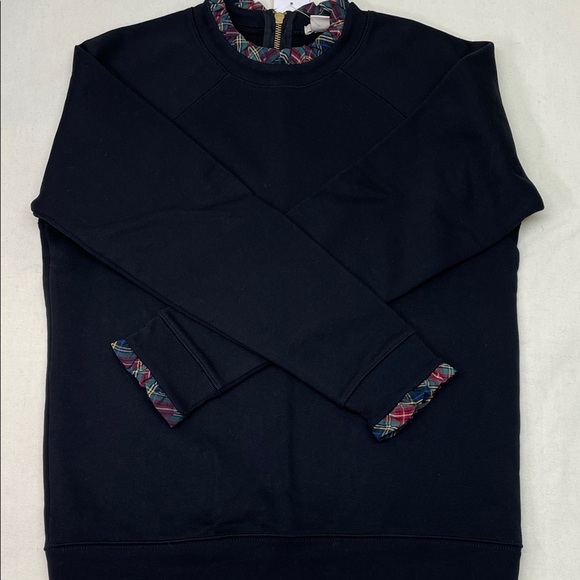 J. Crew Factory Women's Navy Sweater with Plaid Trim - Picture 4 of 4